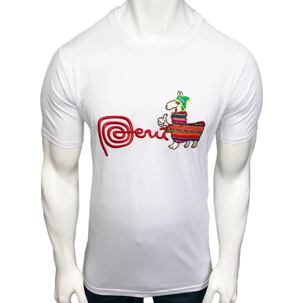 NEW PERU LLAMA ALPACA PERUVIAN PATRIOTIC EMBROIDERY MEN’S SHORT SLEEVE T-SHIRT M