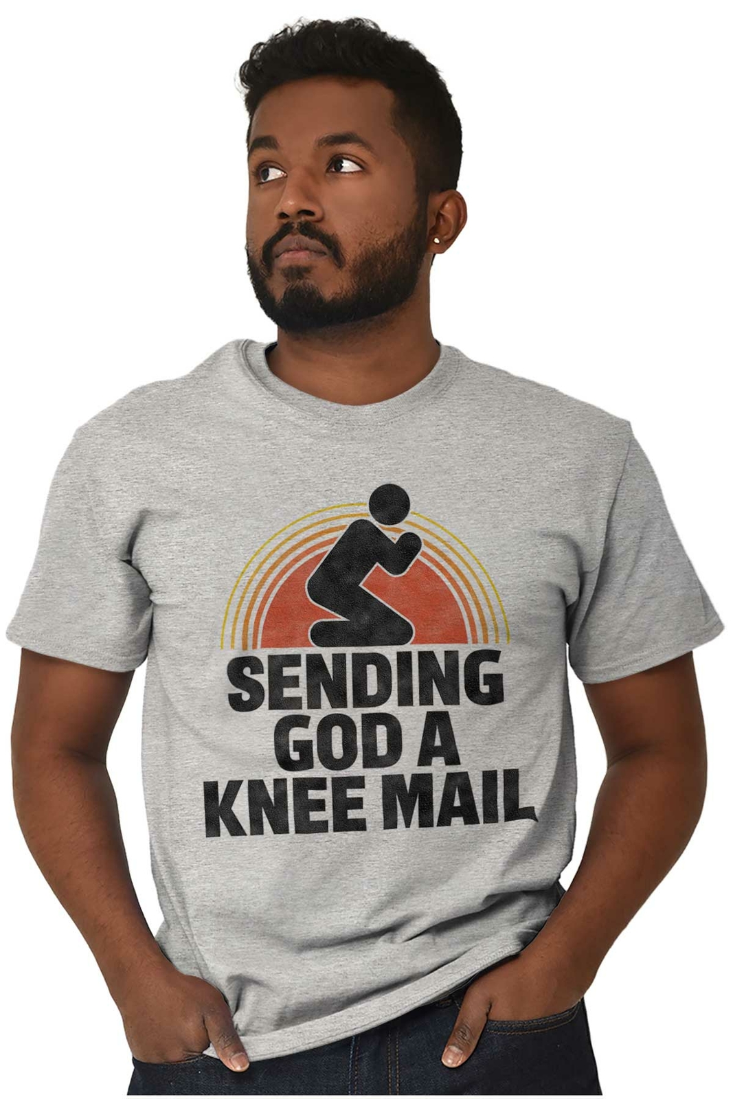 Sending God A Knee Mail Pray Religious God Adult Short Sleeve Crewneck Tee gallery