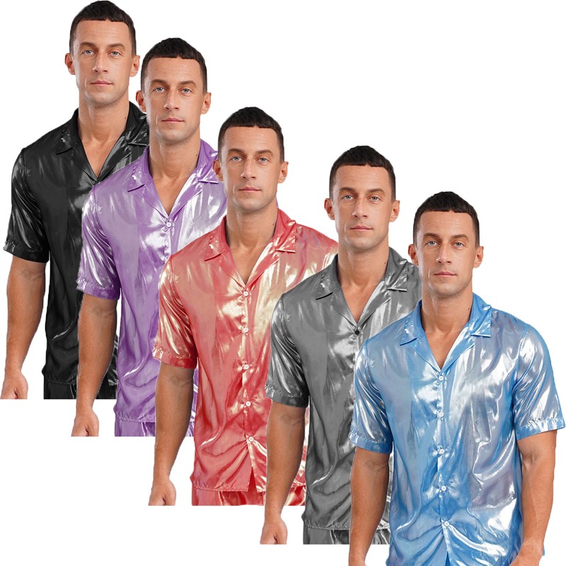 Mens Shiny Metallic Top PVC Leather Wet Look T-Shirt Halloween Beach Pool Party gallery