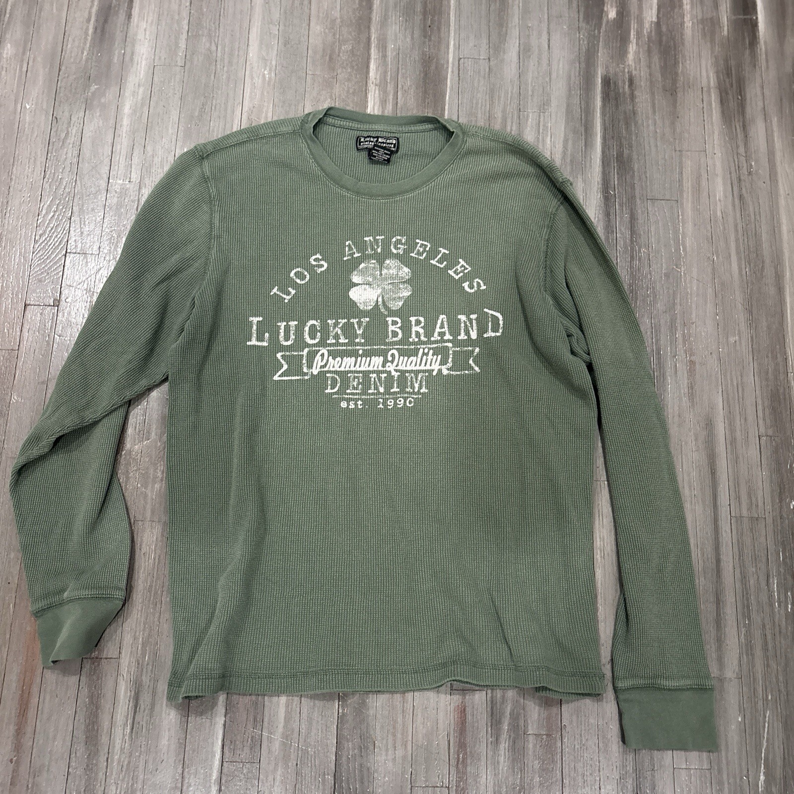 Lucky Brand Men's Green Waffle Knit Logo Graphic Crewneck Long Sleeve Tee XL gallery