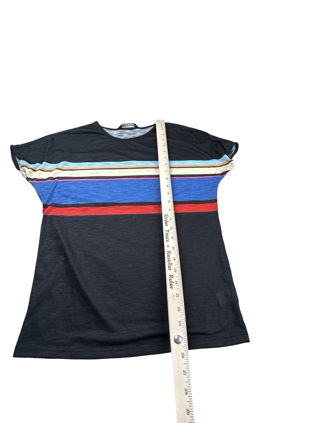 Rufskin Men’s Semi Sheer Tee Black Multicolor Stripe Lightweight Size Small gallery