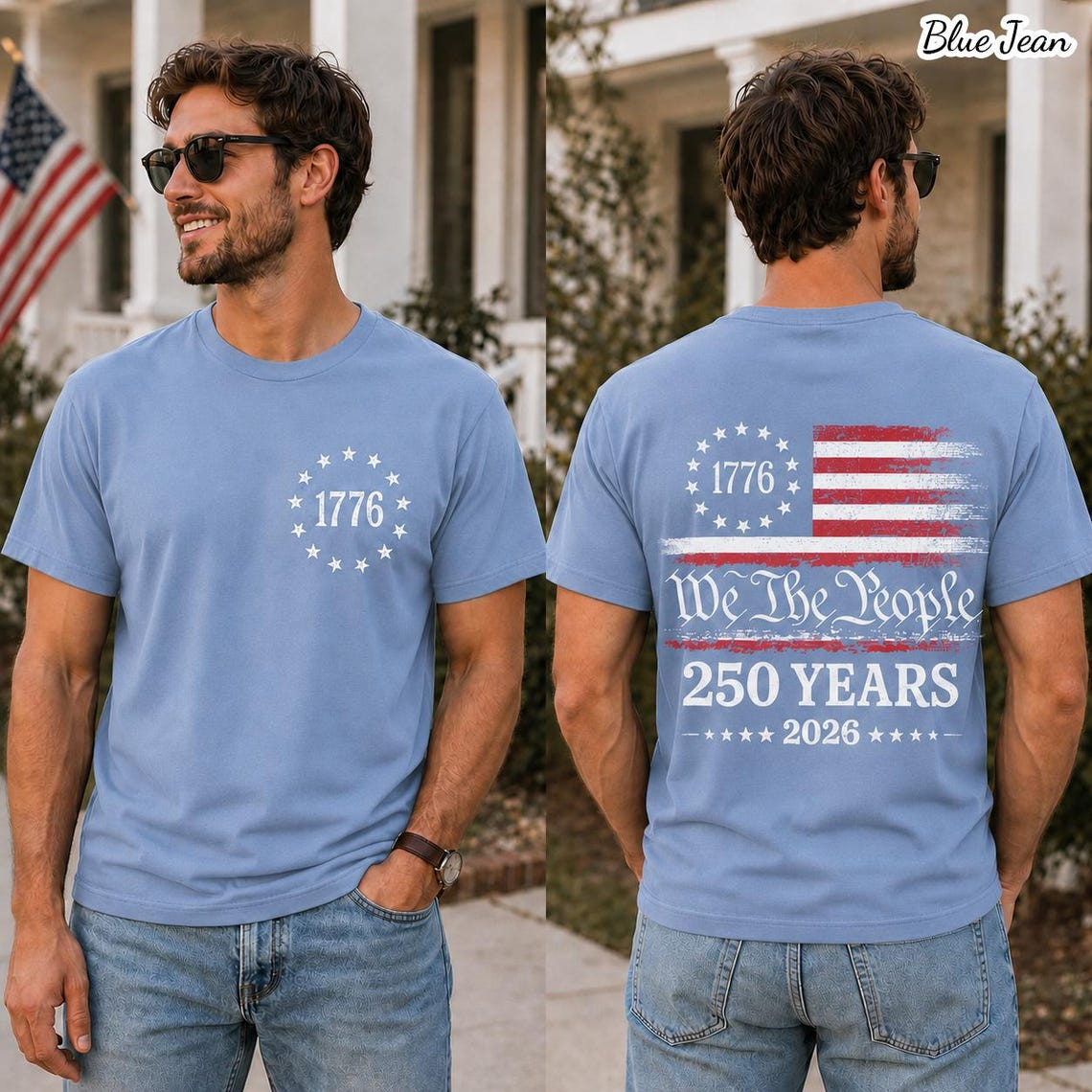 We The People Shirt USA 250th Anniversary Patriotic US Flag Back Print Tee Men gallery
