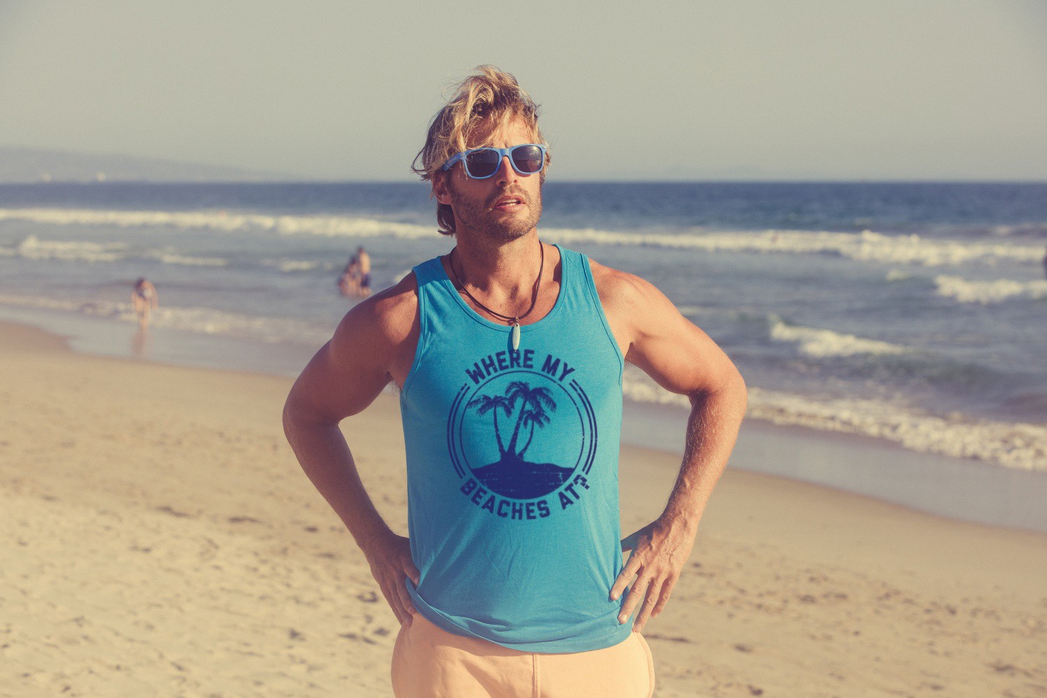 Mens Fitness Tank Where My Beaches At Tanktop Funny Summer Vacation Shirt gallery