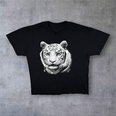 White Tiger Animal Nature Wildlife Graphic Black Cotton T-Shirt XL