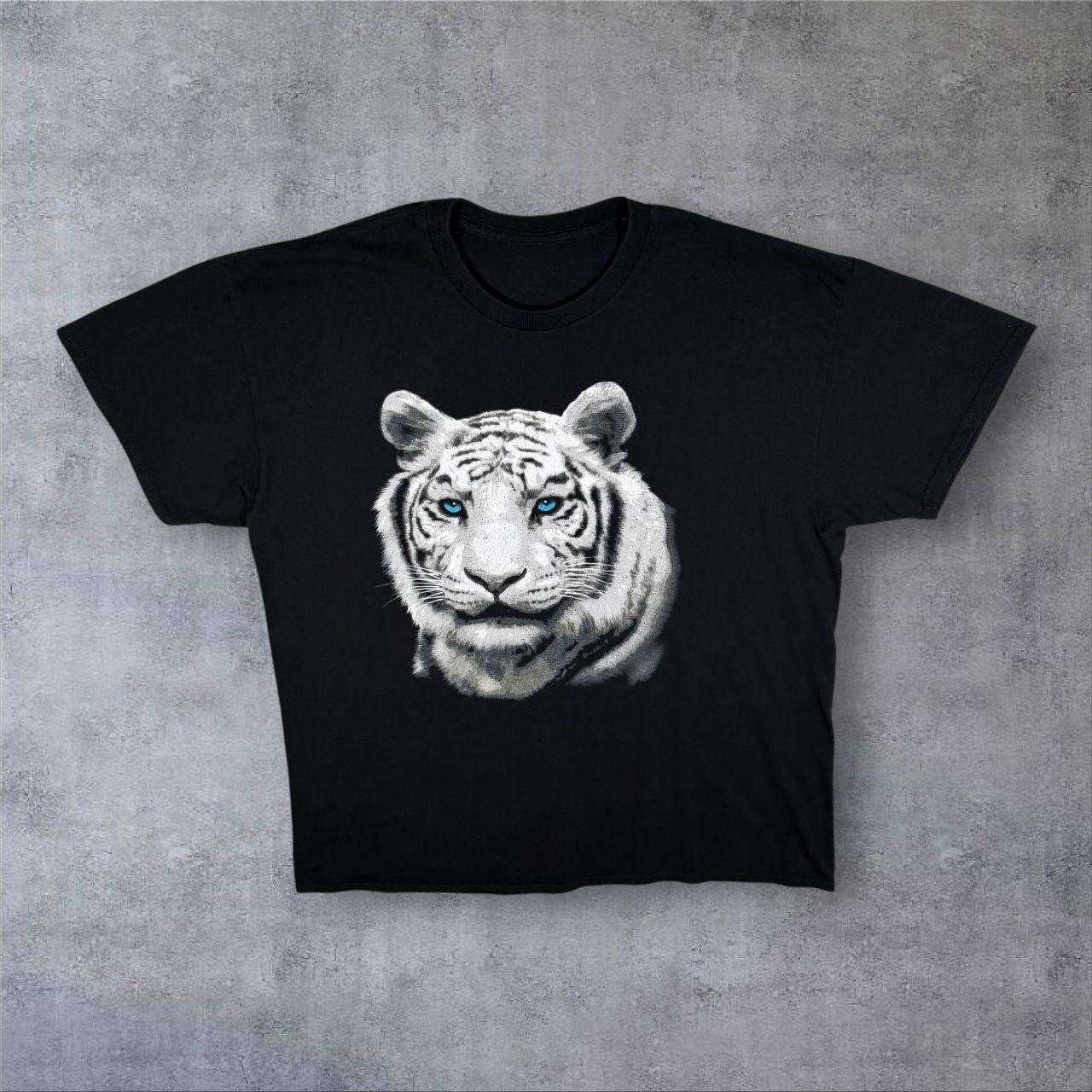 White Tiger Animal Nature Wildlife Graphic Black Cotton T-Shirt XL