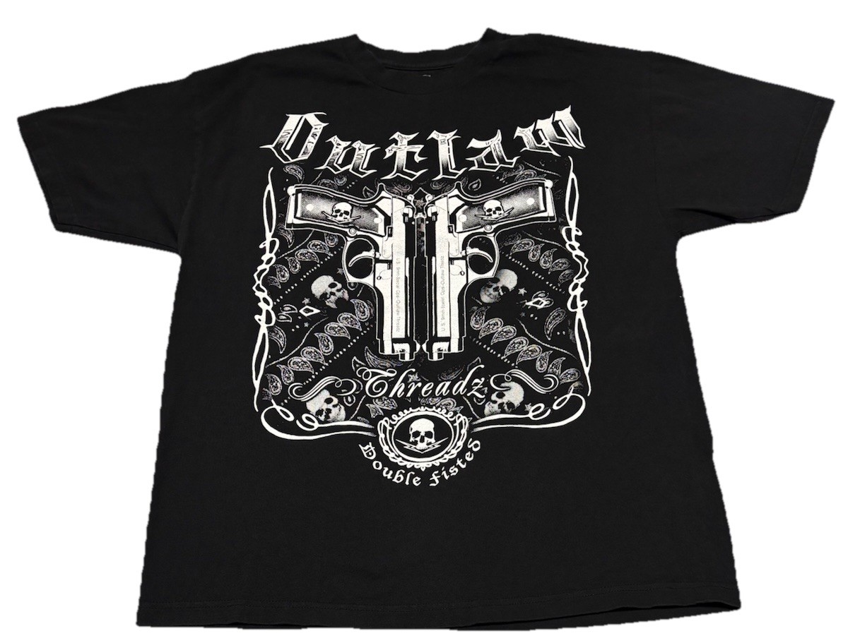 Outlaw Threadz Affliction Style Skull Guns Graphics Black T-shirt Size XL gallery