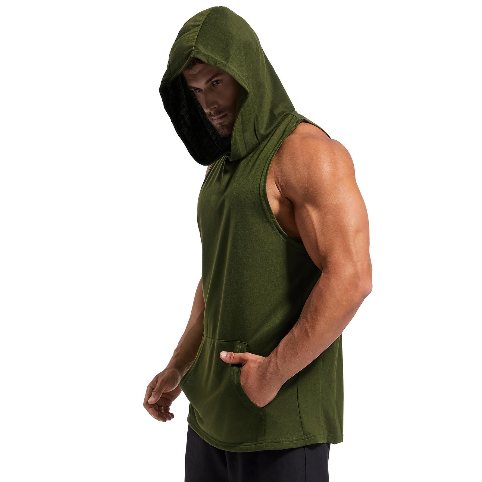 Men's Workout Hooded Tank Tops Gym Sleeveless Hoodies Dry fit Bodybuilding Mu... gallery
