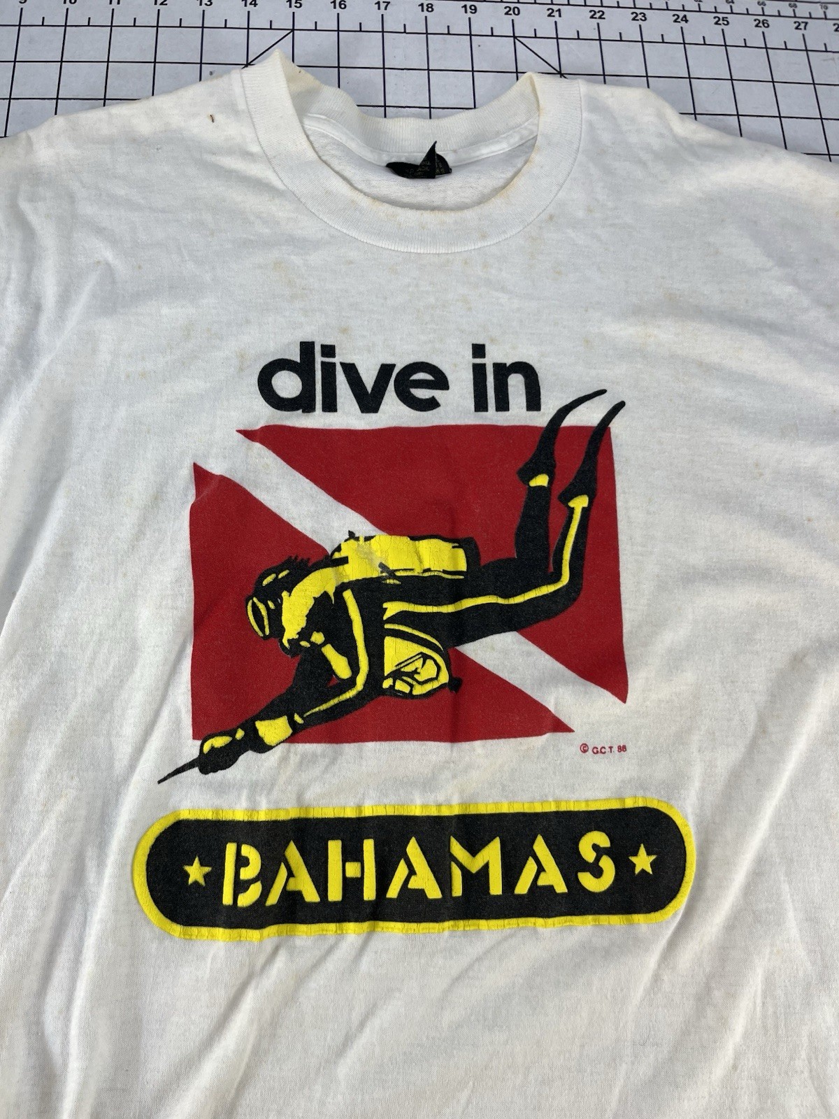 Vtg 1986 Dive In Bahamas T Shirt XL Center Star Scuba Diving Flag Single Stitch