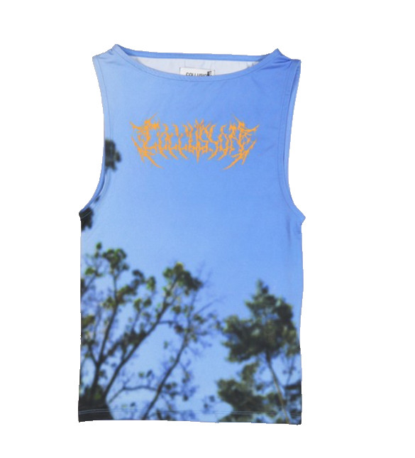 Collusion Shirt Mens 2XS Sleeveless Tank Top Graphic Tree Sky Print Polyester