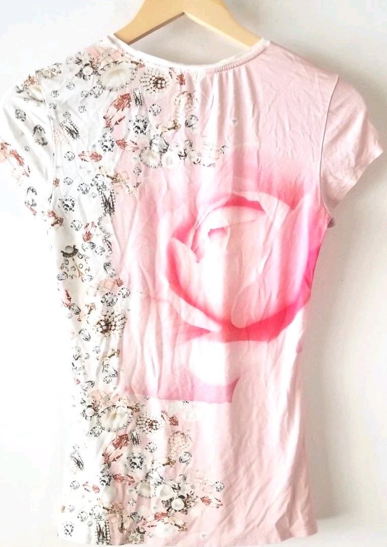 Ted Baker London Blenheim Jewels Fitted T Shirt W/Rose Size 0 Tee XS Cream/pink gallery