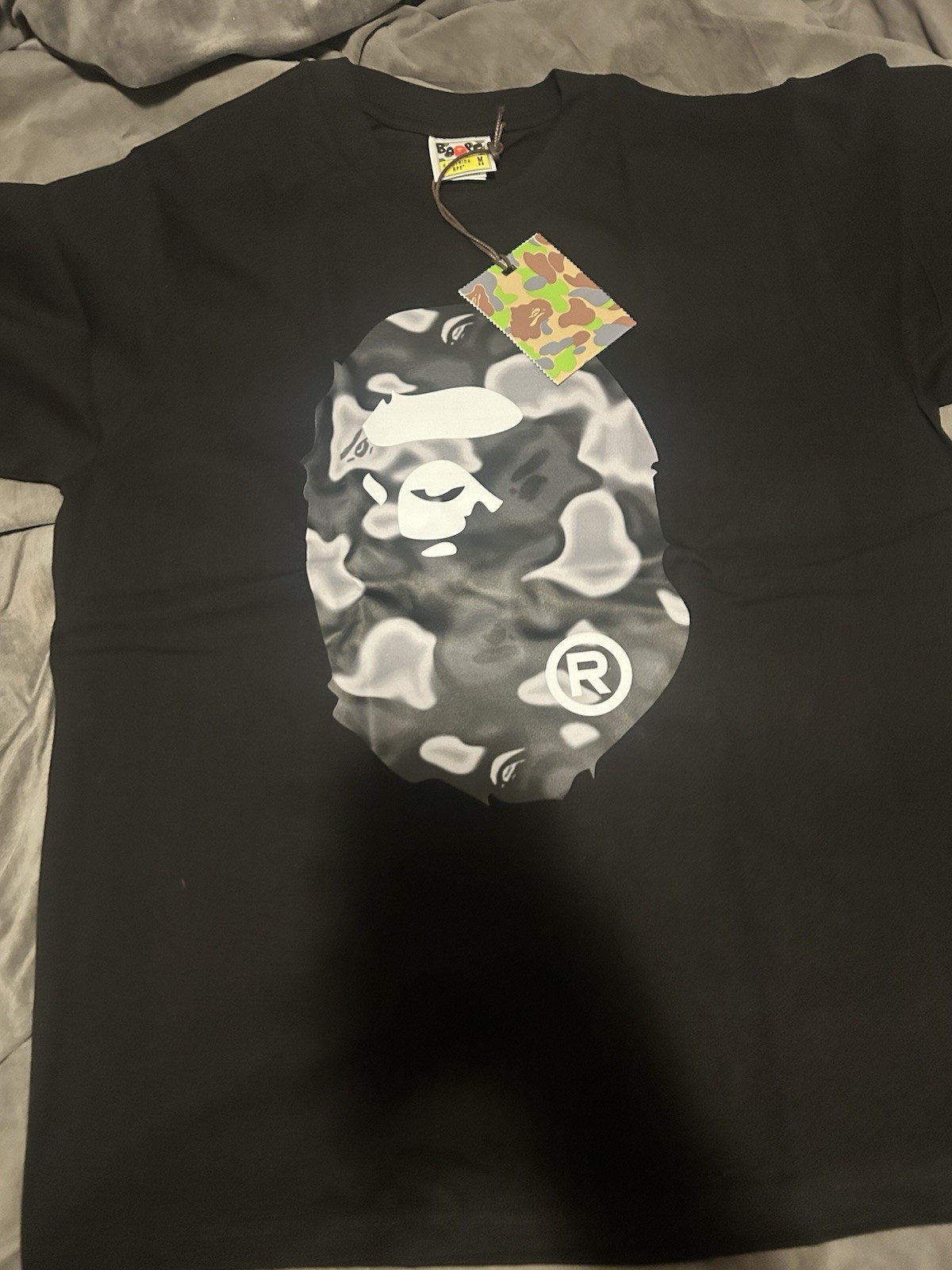 A Bathing Ape BAPE Black Ape Head Camo Logo Graphic Crew Neck T-Shirt Men's M gallery