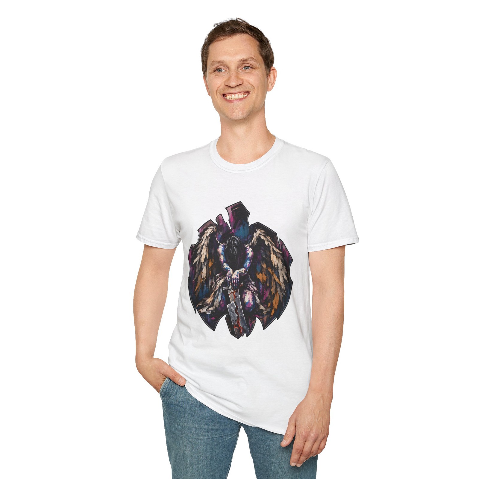 Fallen Angel Broken Blade Gothic Feathers Tragic Dark Unisex Softstyle T-Shirt gallery