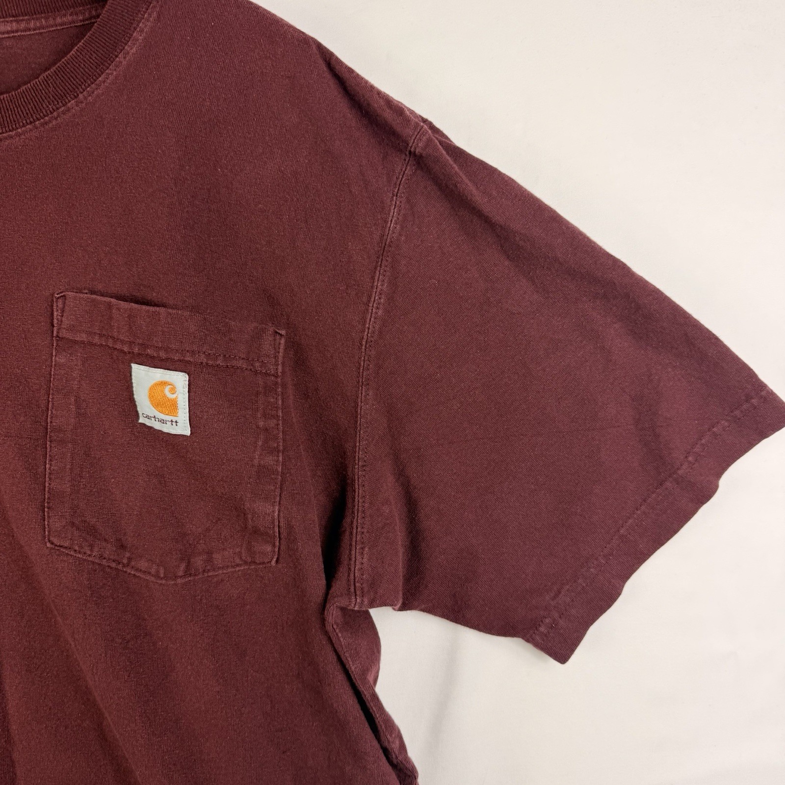 Carhartt T-Shirt Men's M Loose Fit Maroon Short Sleeve Pocket Tee 100% Cotton gallery