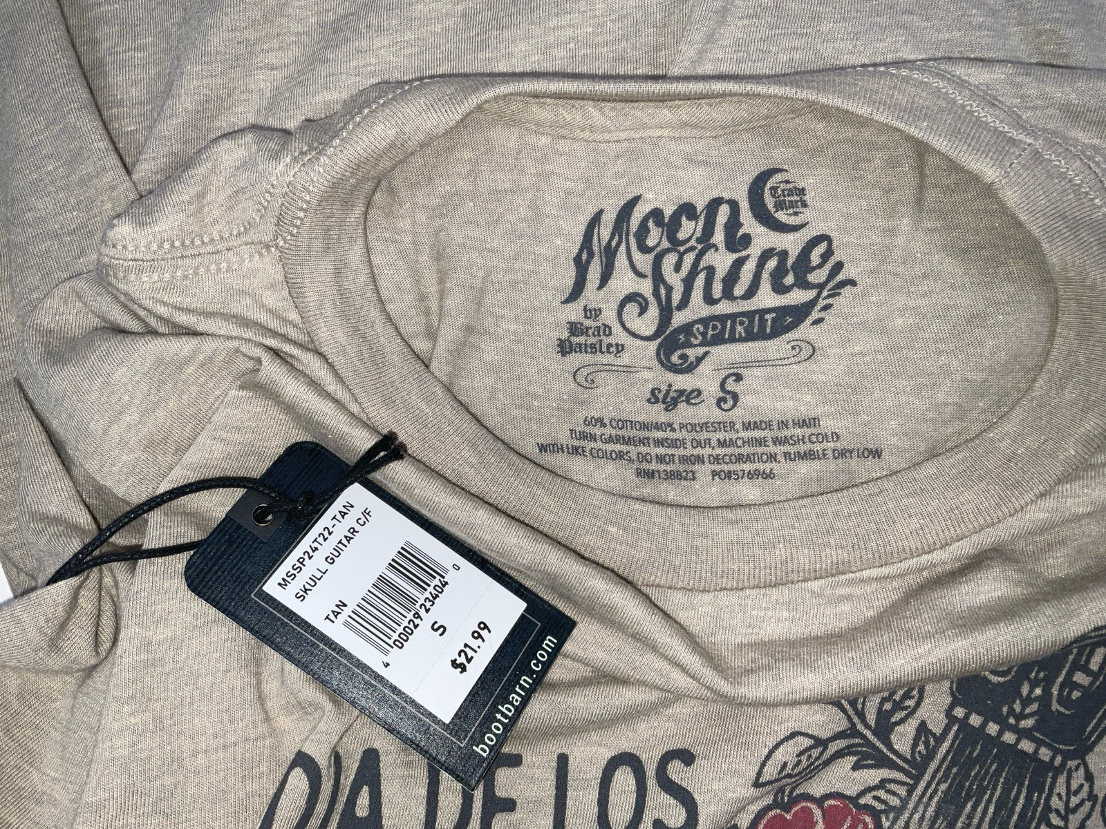 NWT Brad Paisley Moon Shine Spirit Dia de los Muertos Guitar Tan T-shirt Small gallery