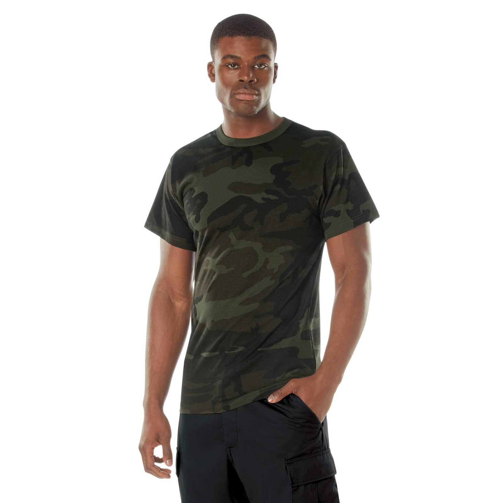 Men's Midnight Woodland Camo T-Shirt - Stealth Ops Camouflage Short Sleeve Tee gallery
