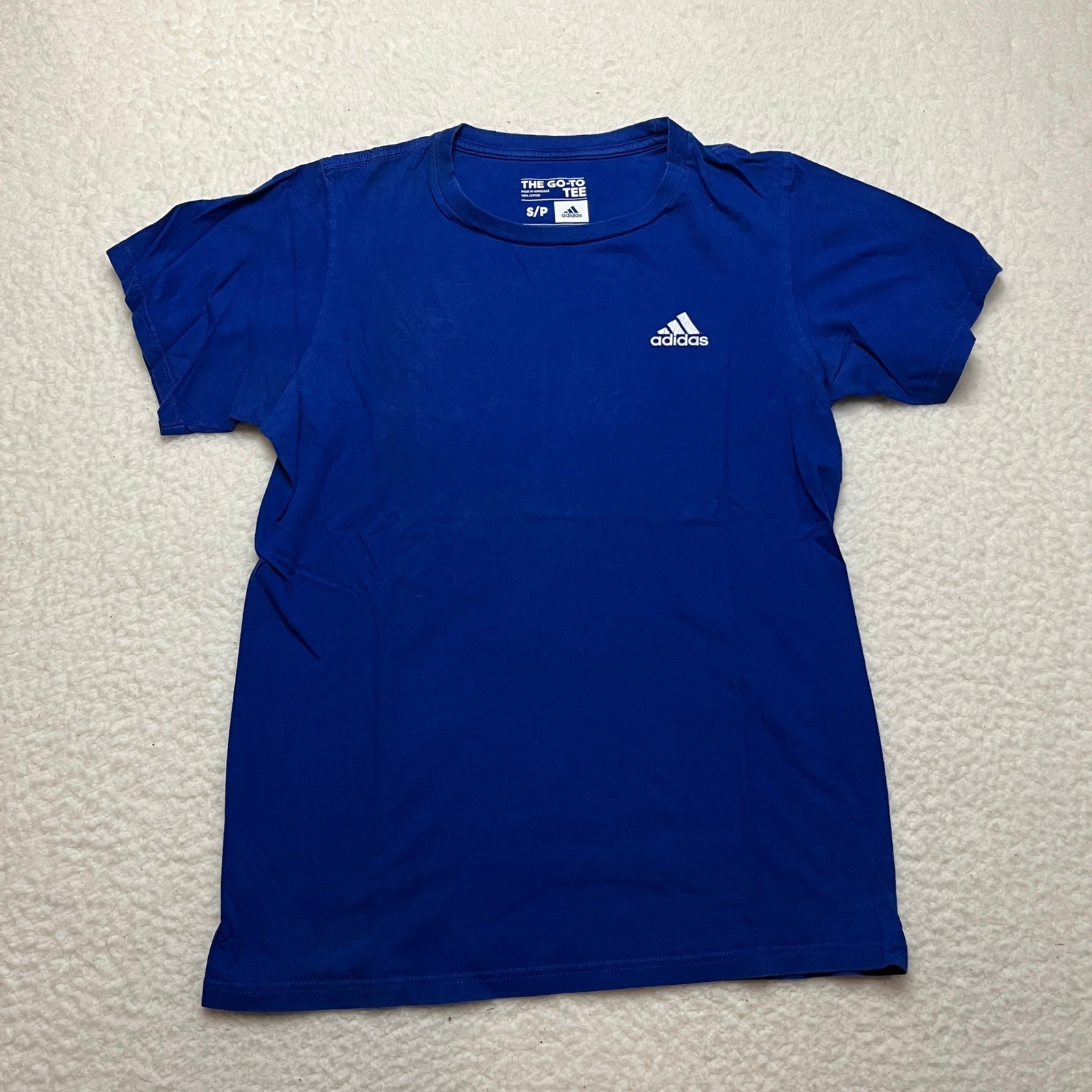 Adidas T-Shirt Mens Small Blue The Go-To Tee Short Sleeve Logo Solid 4117 gallery