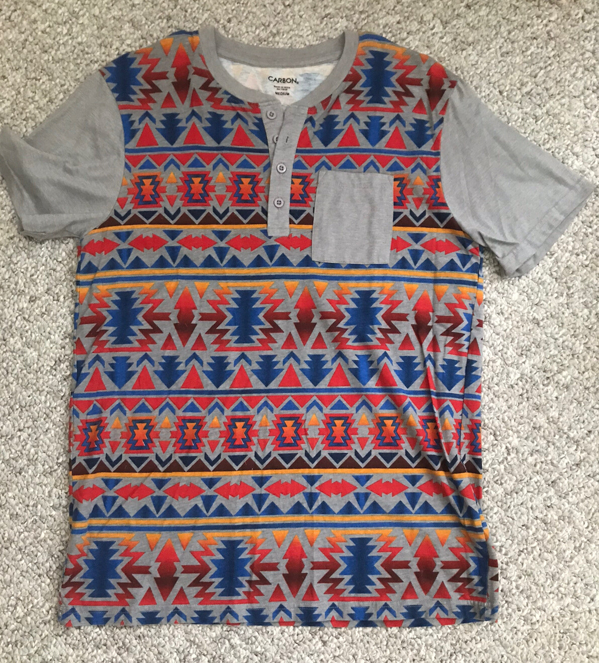 CARBON Young Mens Short Sleeved T-Shirt M Multicolored CottonPolyester Preowned