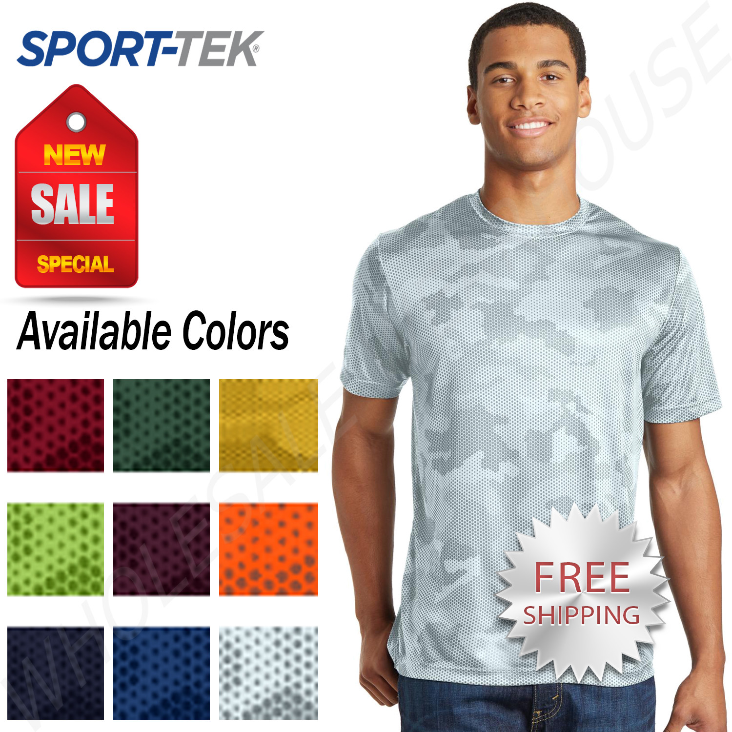 Sport-Tek Mens Dry Fit Camo Moisture Wicking Performance Workout T-Shirt M-ST370 gallery