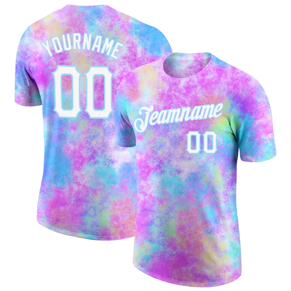 Custom Tie Dye Watercolor White Light Blue 3D T-Shirt Art Graphic Gift Mens