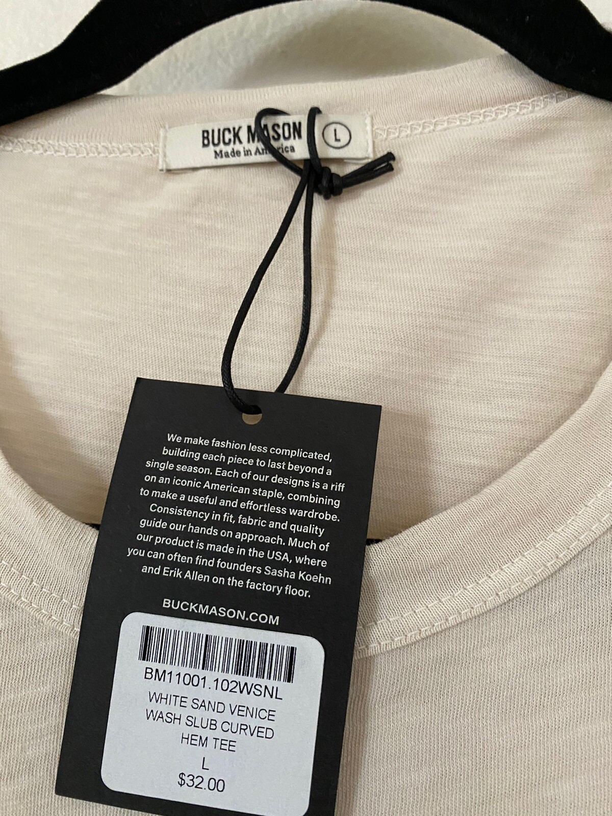 NWT Buck Mason Men's Tee White Sand Venice Wash Slub Cotton Curved Hem T shirt gallery