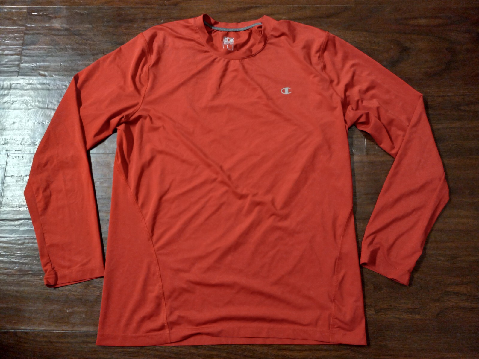 Mens Sz L Champion Double Dry Long Sleeve T-Shirt Red with Silver Logo! Rare!