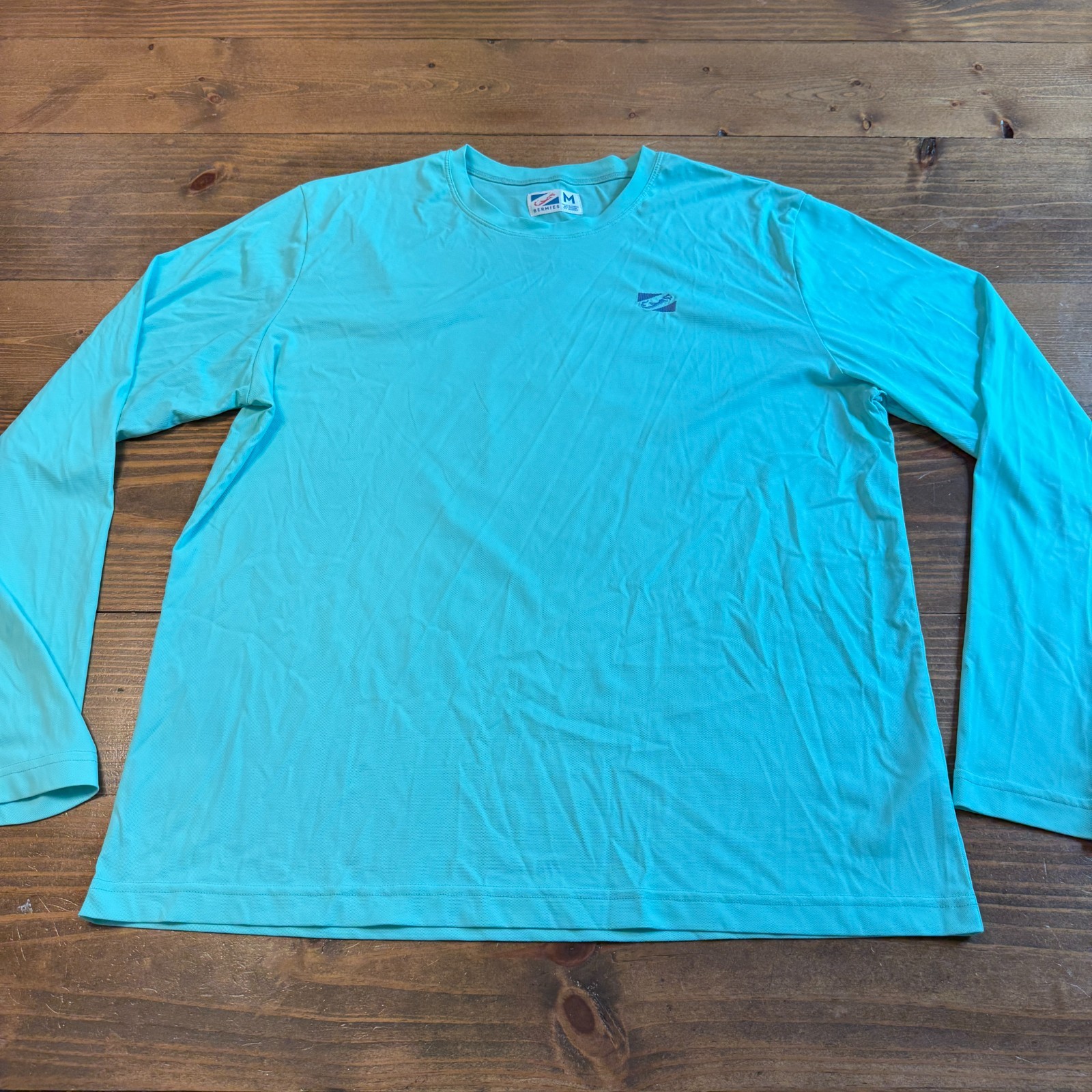 Bermies Sun Shirt Mens Medium Aqua Blue UPF50 Breathable Lightweight Quick Dry gallery