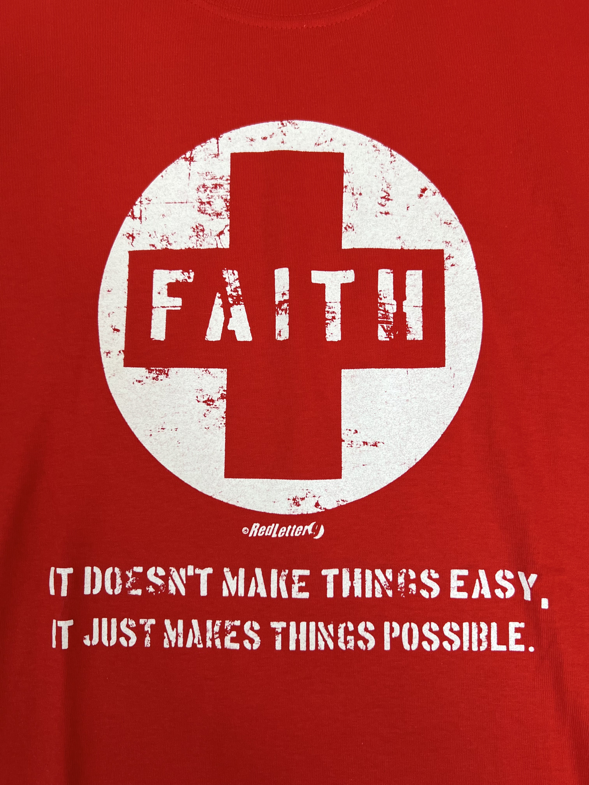 Red Letter 9 – Faith Luke 1:37 Unisex Red Large Christian T-Shirt