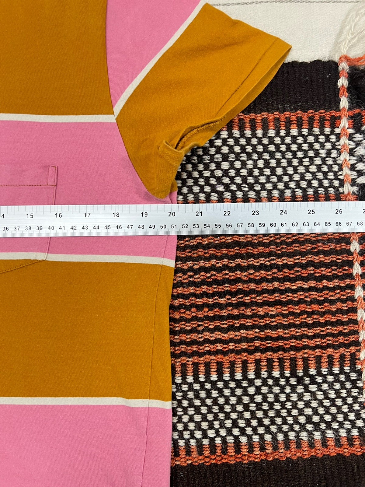 LVC T-Shirt M Levi's Vintage Clothing 60s Casuals Ringer Fat Stripe Pink Tan 40" gallery