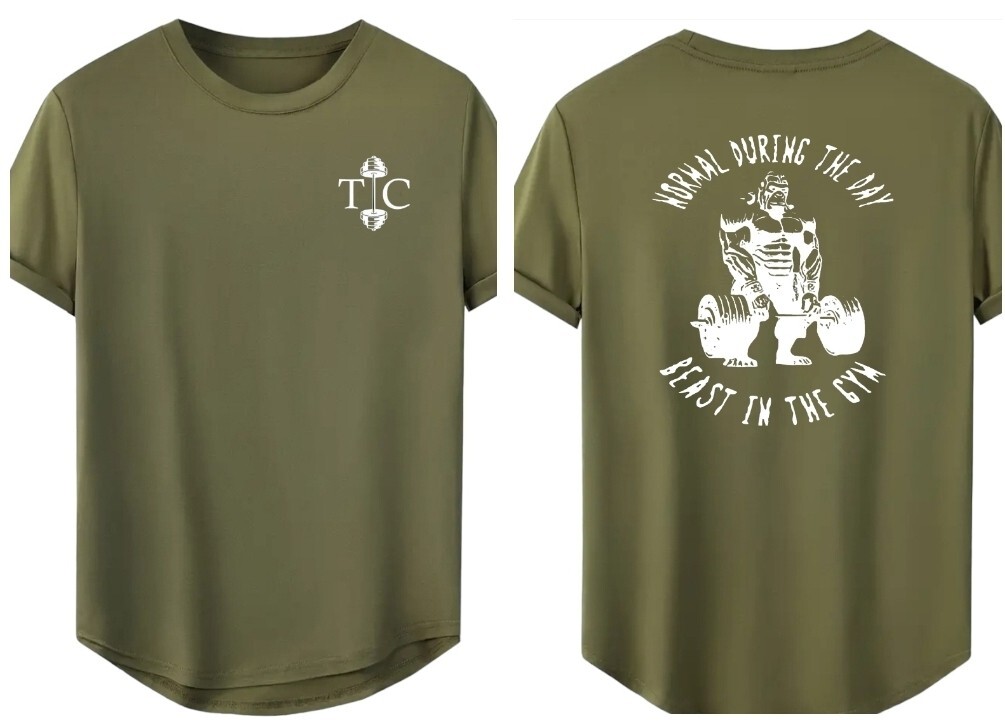 Men’s T-Shirt 3X-Large Short Sleeve “Beast In TheGym” Tee Shirt Military Green