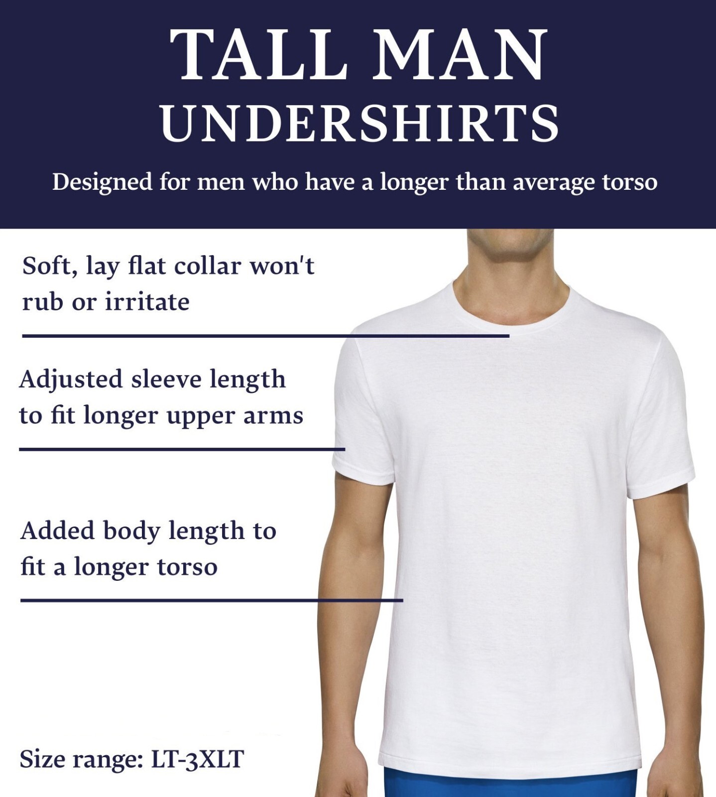 3 White Tall Man 2XT 50-52 Inch V-Neck T-Shirts Fruit Of The Loom 127-132 CM gallery