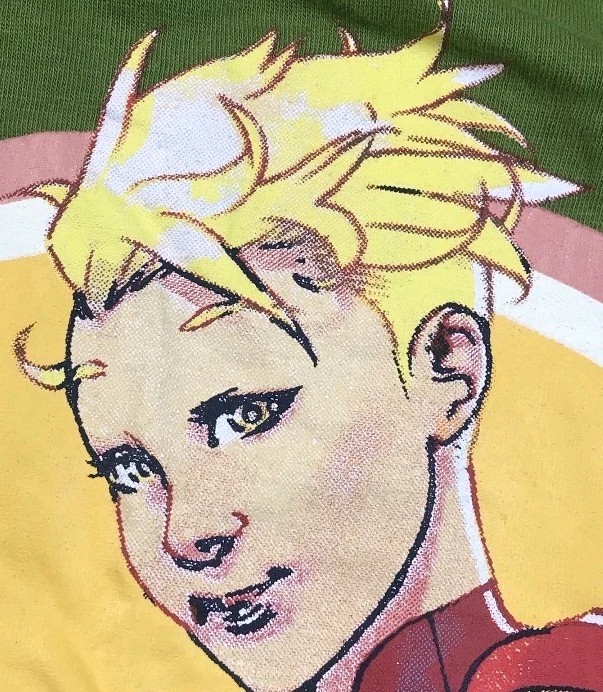 Captain Marvel Graphic Tee Shirt Adult Large Green Contrasting Yellow Trim gallery