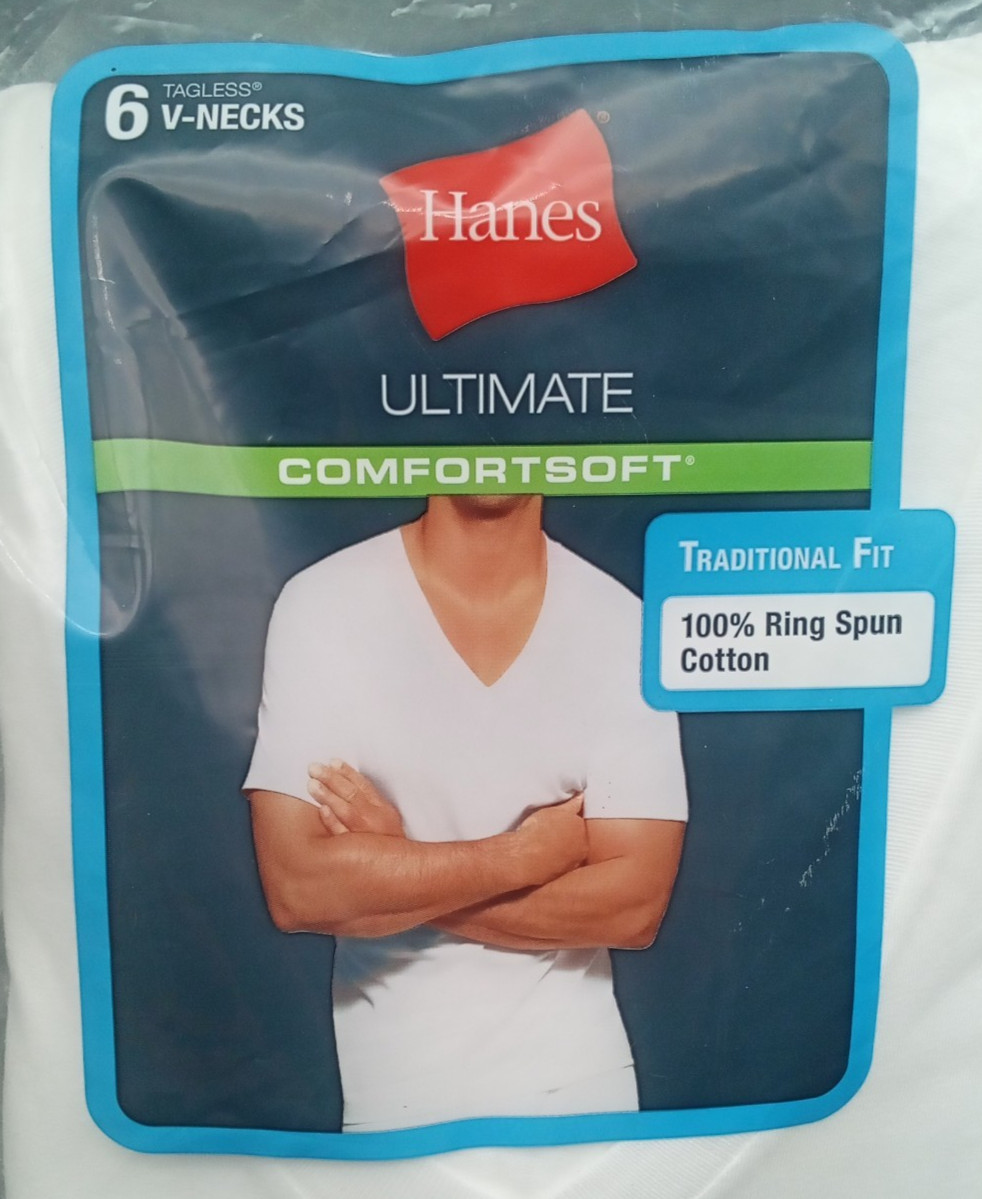 NOS Hanes ~ Ultimate Comfort Soft V Neck Tagless Shirts Mens Large 42"-44" gallery