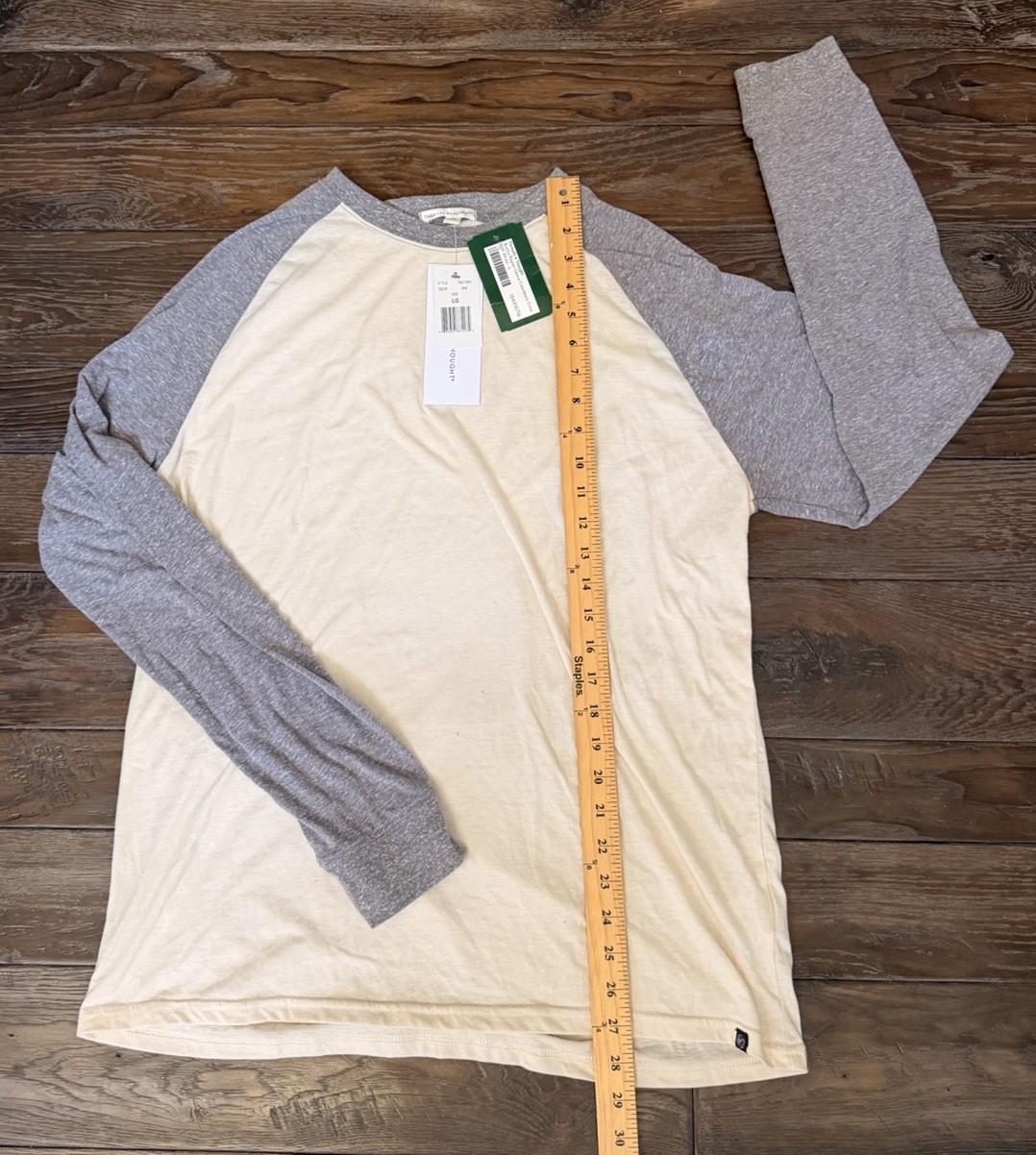 Threads 4 Thought Bobby Raglan Colorblock Mens Large Long Sleeve Tee Gray Beige gallery