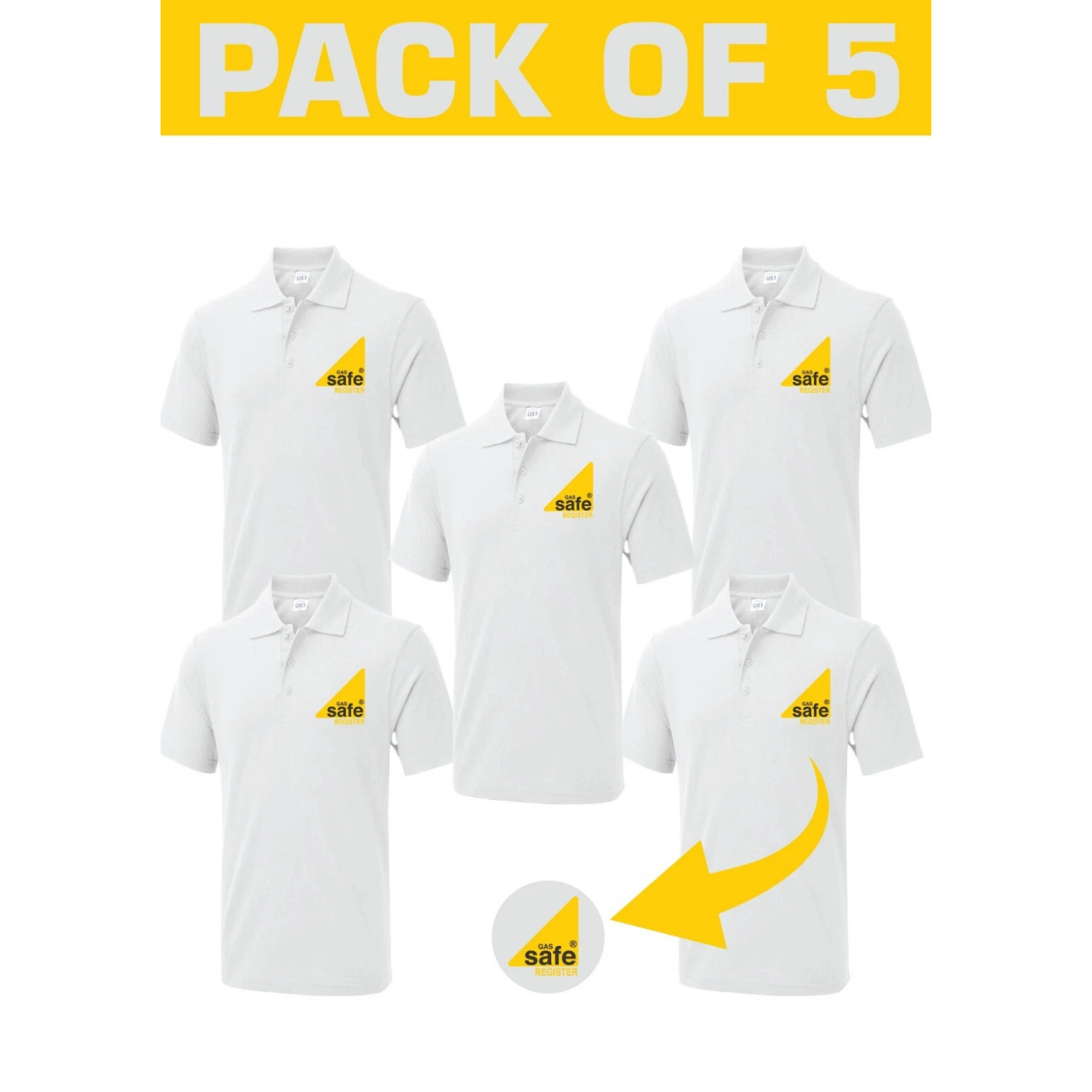 Pack of 5 Gas Safe Register POLO Shirt Engineer Plumber Gas Fitter Work Staff