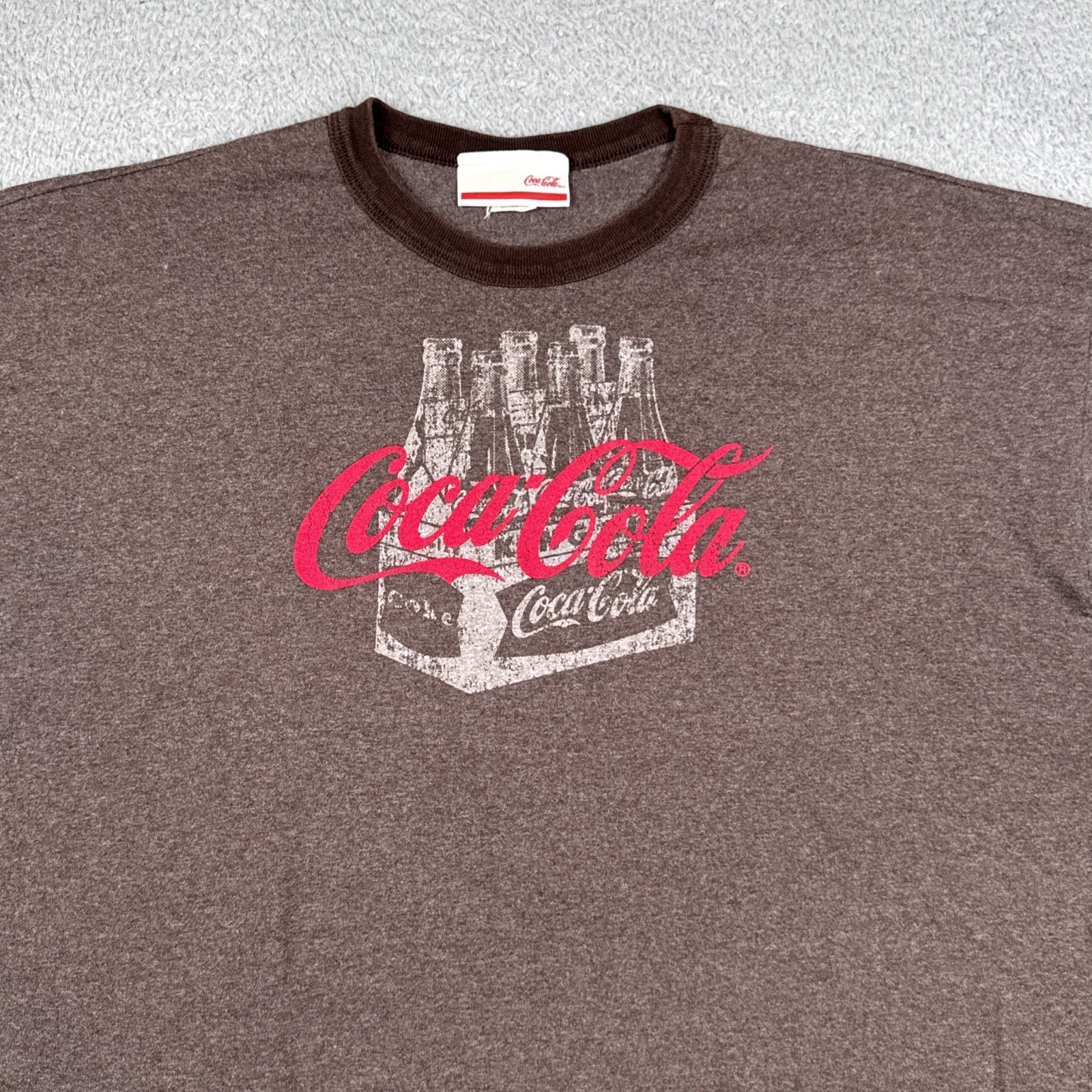 Coca Cola Ringer t-shirt BROWN Red Logo Men's SZ XXL 2X Bottles Retro COKE SODA gallery