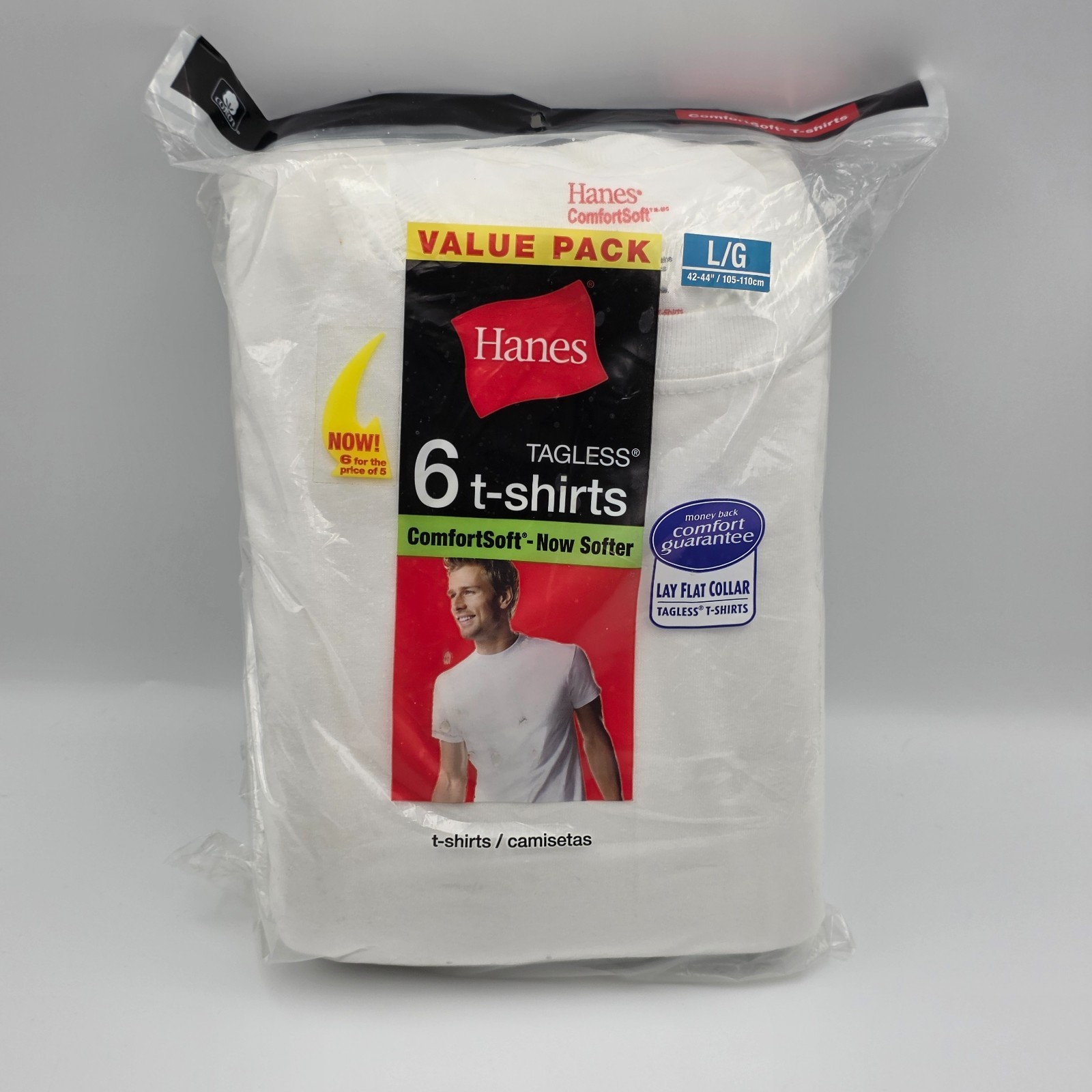 Hanes ComfortSoft Crew Neck T Shirts Mens Large 6 Pack White 100% Cotton NIP gallery