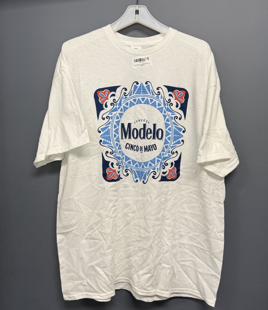 NEW Modelo Cinco De Mayo Beer Cerveza White Blue Short Sleeve T-Shirt 2XL