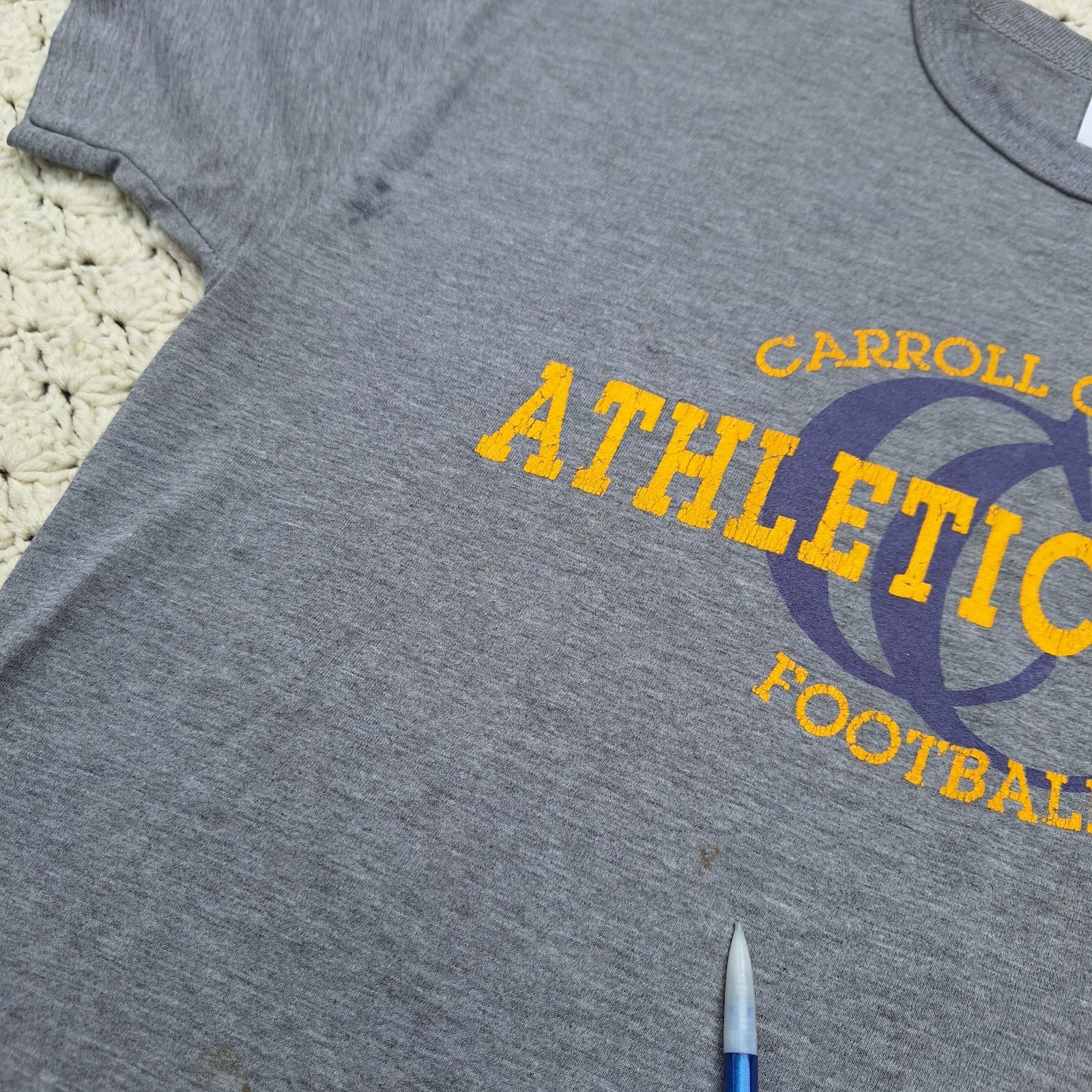 Vtg Carroll College Football Athletic Dept. Saints Graphic Grey T Shirt - Medium gallery