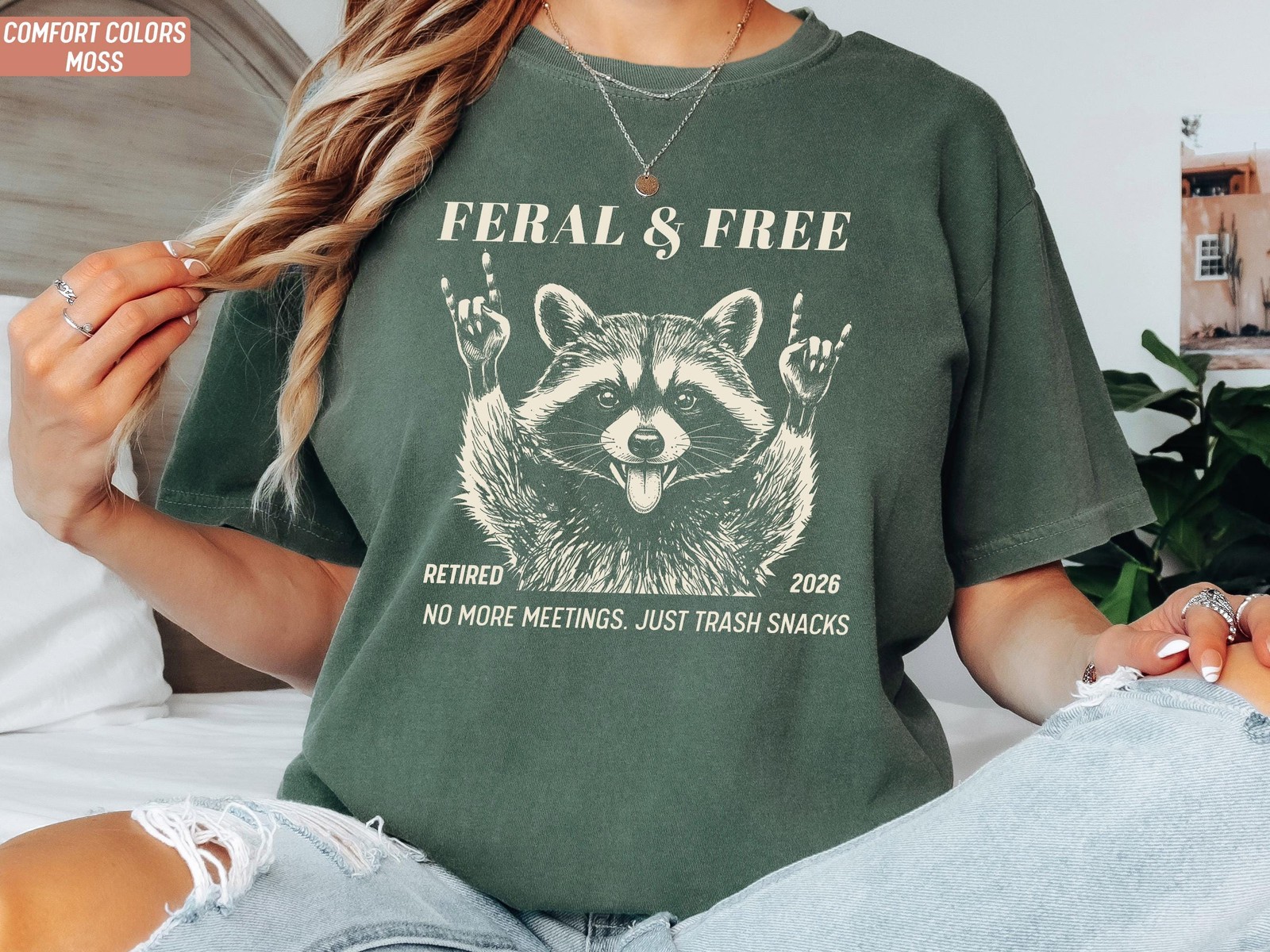 Personalized Retirement Shirt Feral and Free Raccoon Funny Retired Gift gallery