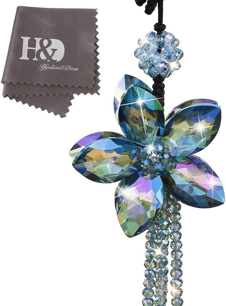 H&D HYALINE & DORA 11.4 Inch Crystal Color Flower Interior Accessories Car Charm