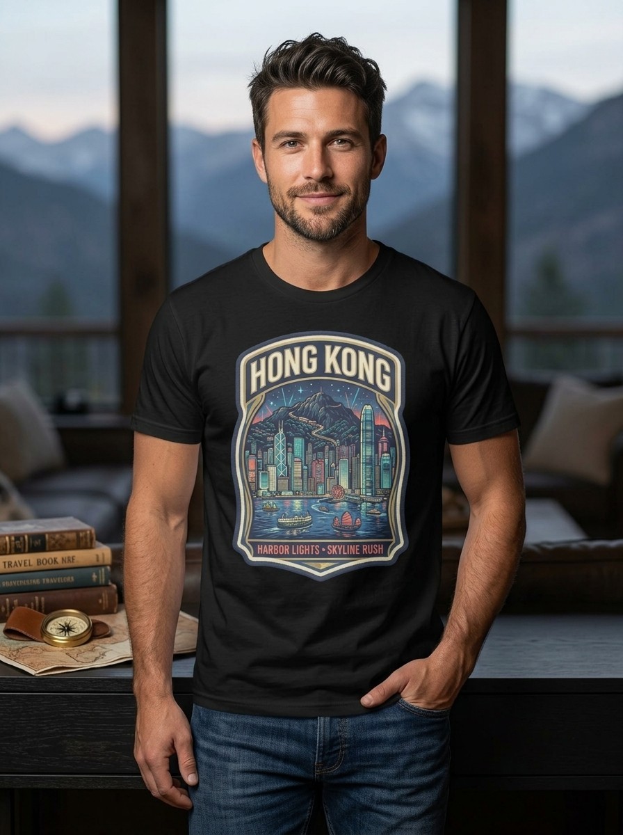 Hong Kong Harbor Skyline Graphic T-Shirt Unisex Travel Tee gallery