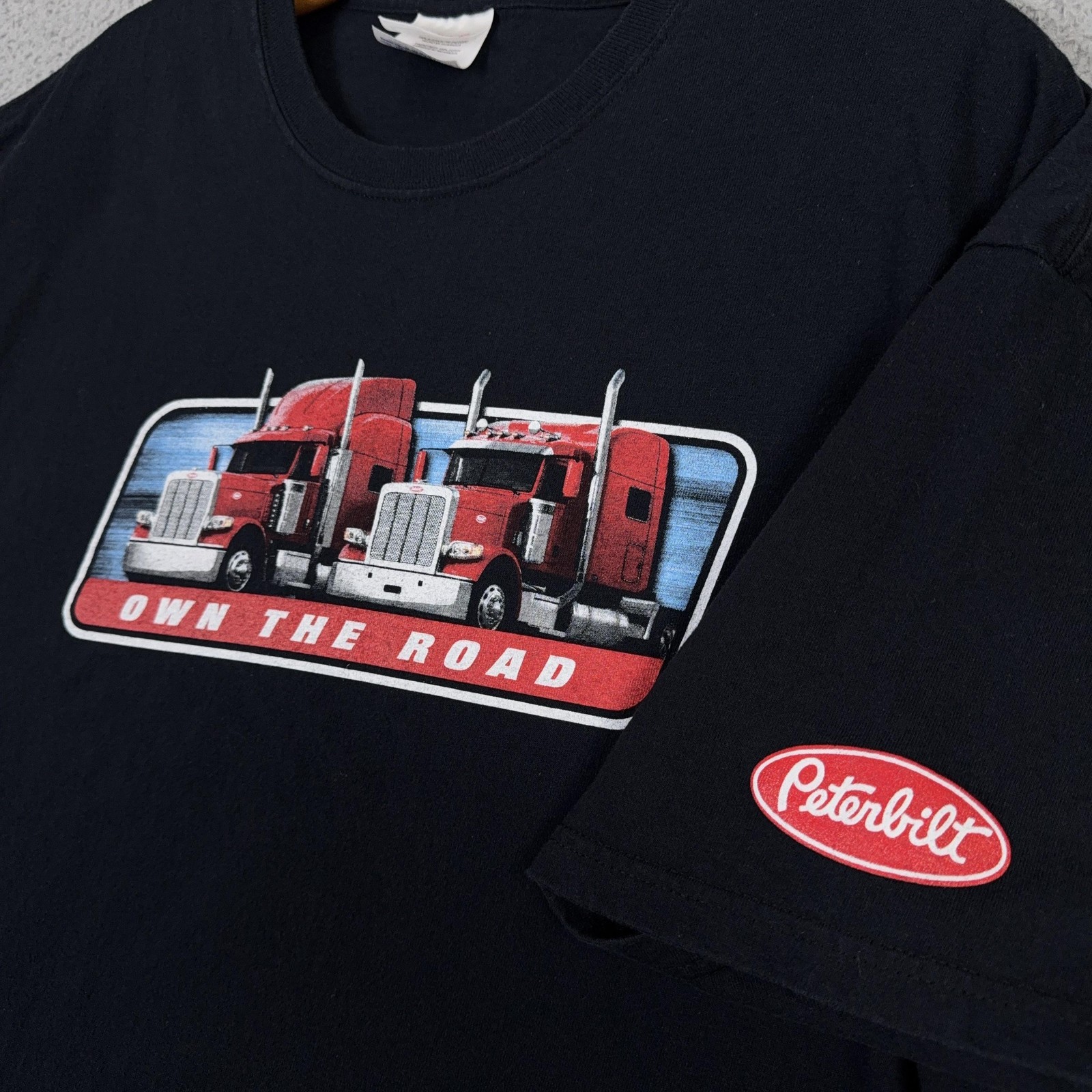 Peterbilt Shirt Mens XL Black Hanes Heavyweight Trucker Own The Road Graphic Tee gallery