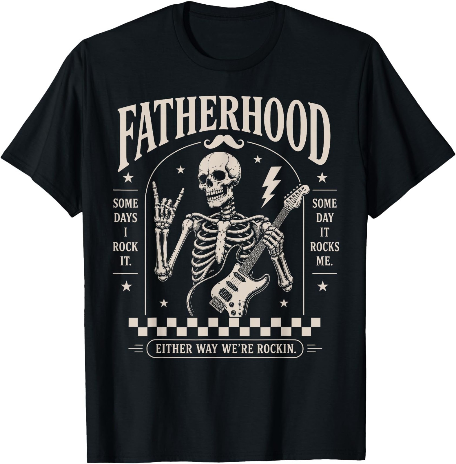 Fatherhood Skeleton Dad Playing Guitar Rock Men Fathers Day T-Shirt