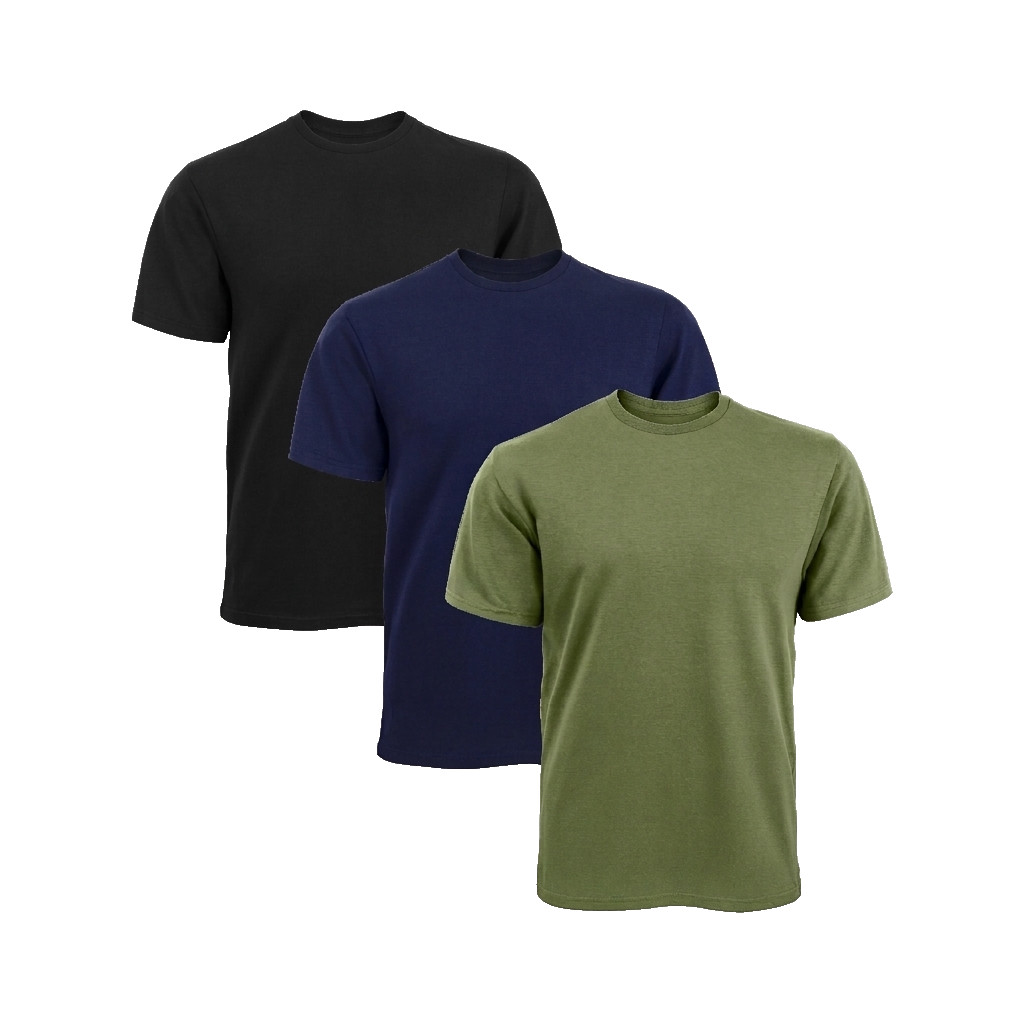 Short sleeve T-shirts 3pcs Pack Black,Navy Blue,Olive Green 100% Cotton 220GSM