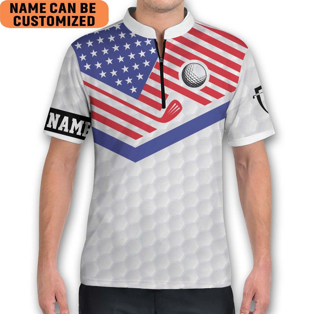 American Golfer Dad Flag And Golf Back Nines Matter Golfing Mandarin Zipper Jers