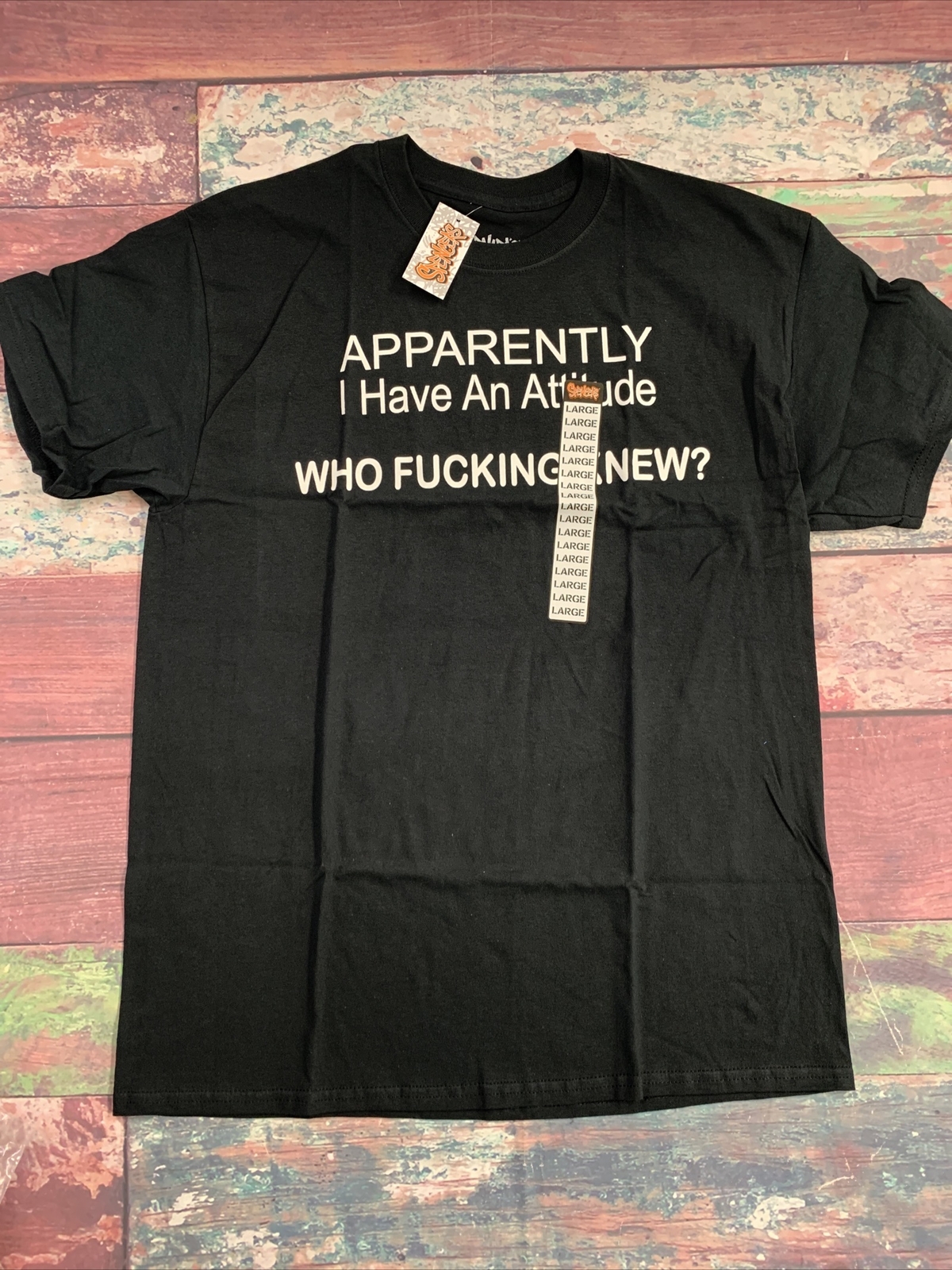 Spencer’s Black Graphic Funny Attitude T-Shirt Men Size Large NEW *