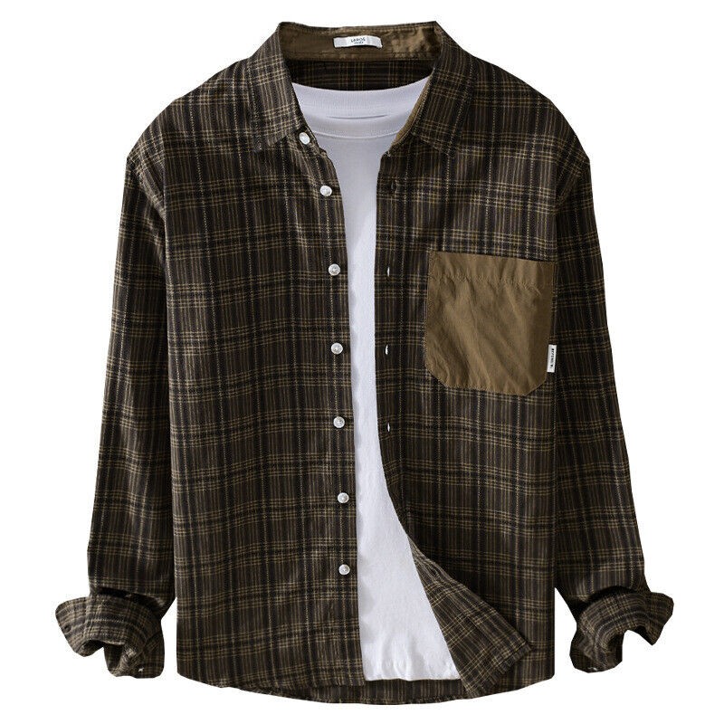 New Men's Long Sleeved Shirt Casual Loose Color Blocked Shirt Sports Party Tops gallery