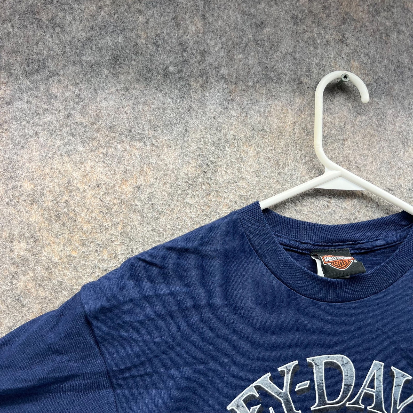 Harley Davidson Shirt Men Medium Blue Navy Skull Spell Biker Tee Motorcycle USA gallery