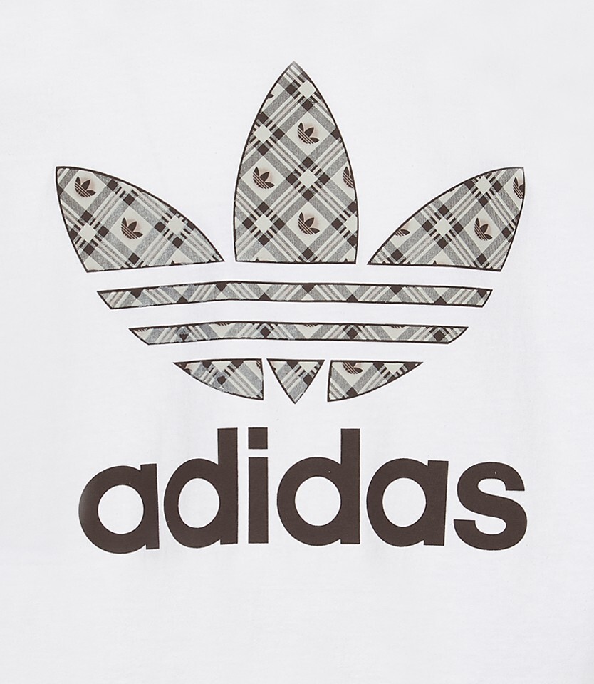 Rare - Adidas Originals Shirt Retro Trefoil Tartan T-Shirt White Brown Small NWT gallery