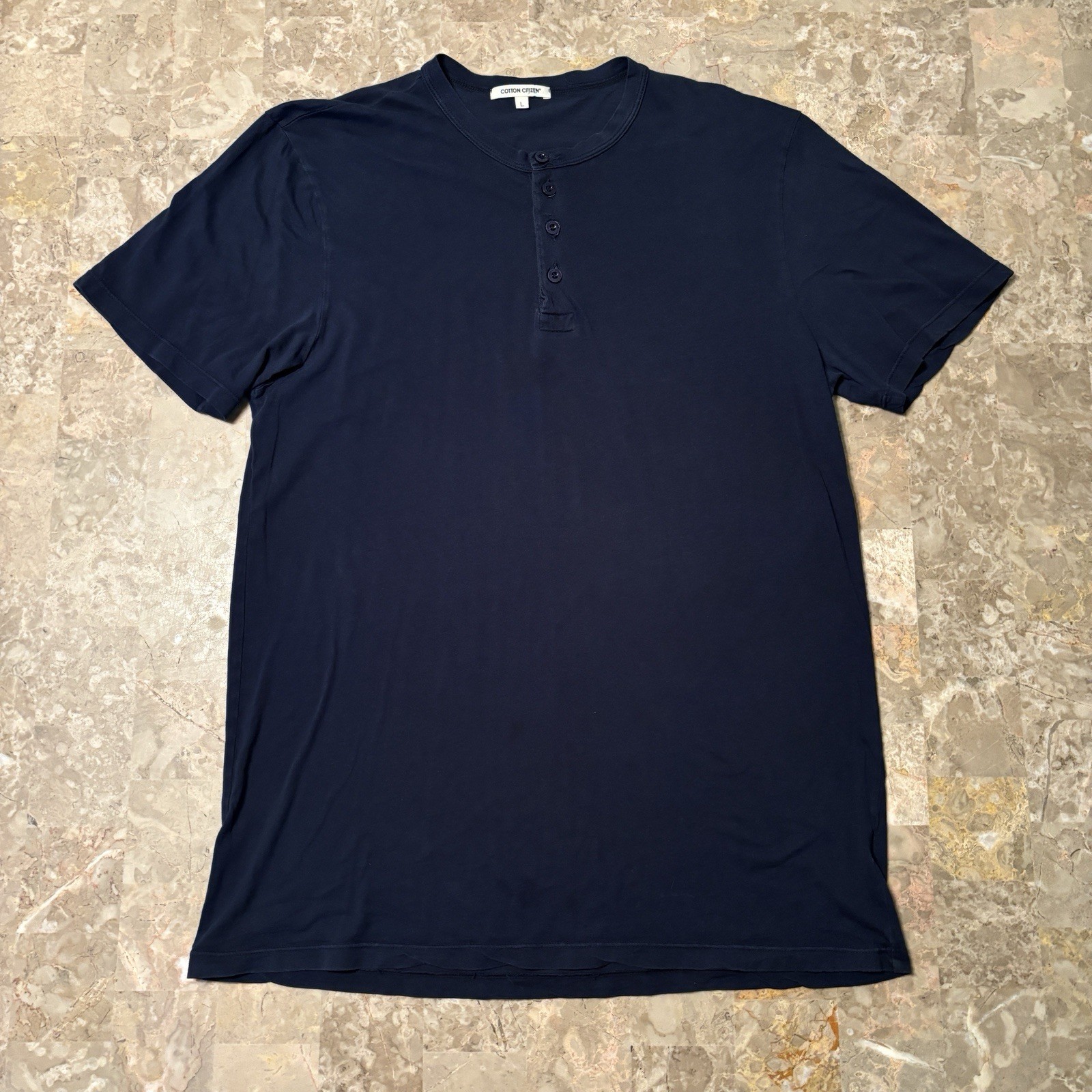 Cotton Citizen Shirt Mens Large Blue Short Sleeve Henley Tee 100% Supima USA gallery